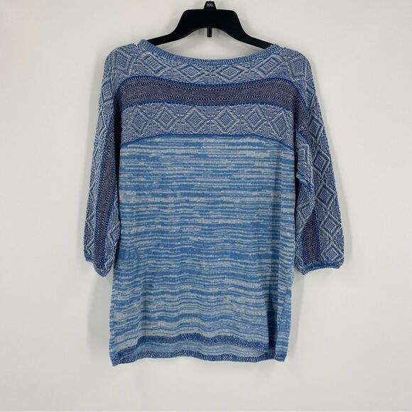 American Living Women’s Round NEck Aztec Print 3/4 Sleeve Blue Sweater size L - Picture 3 of 3
